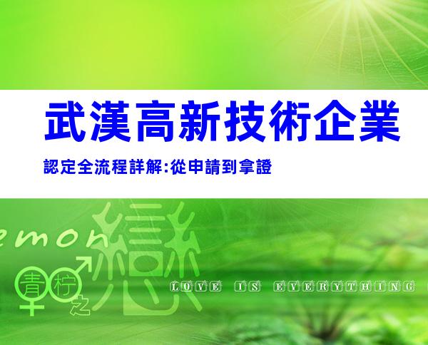 武漢高新技術企業認定全流程詳解:從申請到拿證